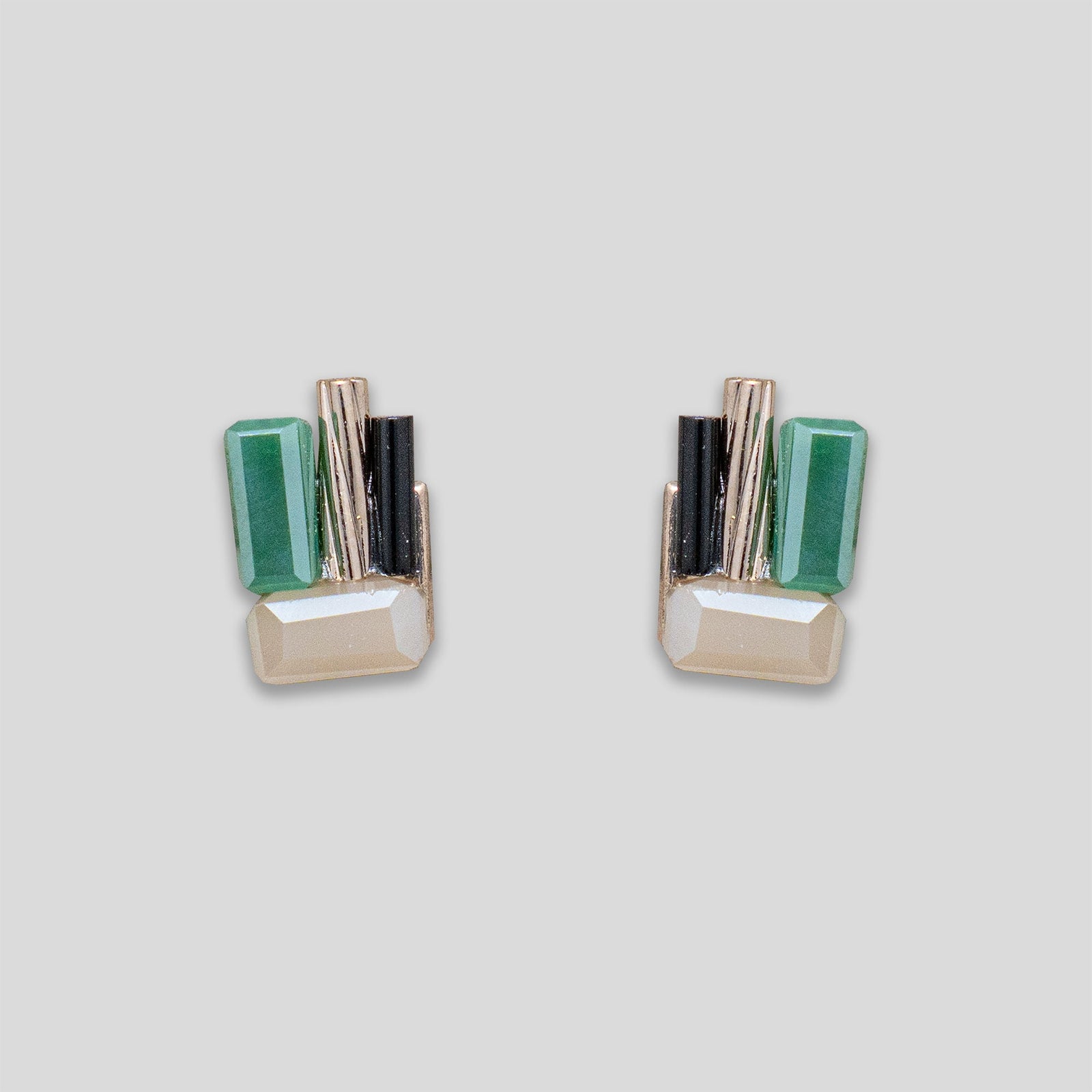 Bar Cluster Beaded Studs - Black/White/Green