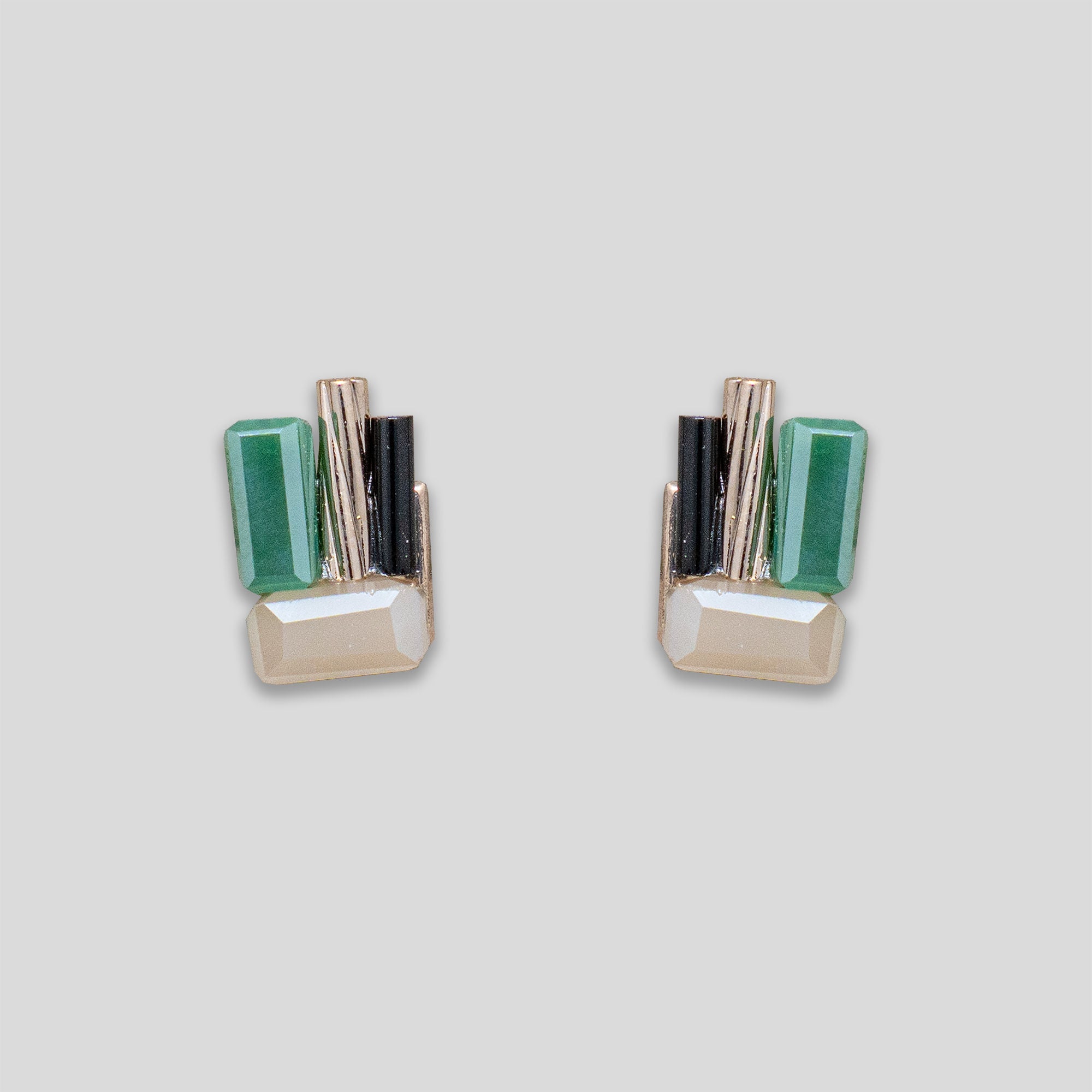 Bar Cluster Beaded Studs - Black/White/Green