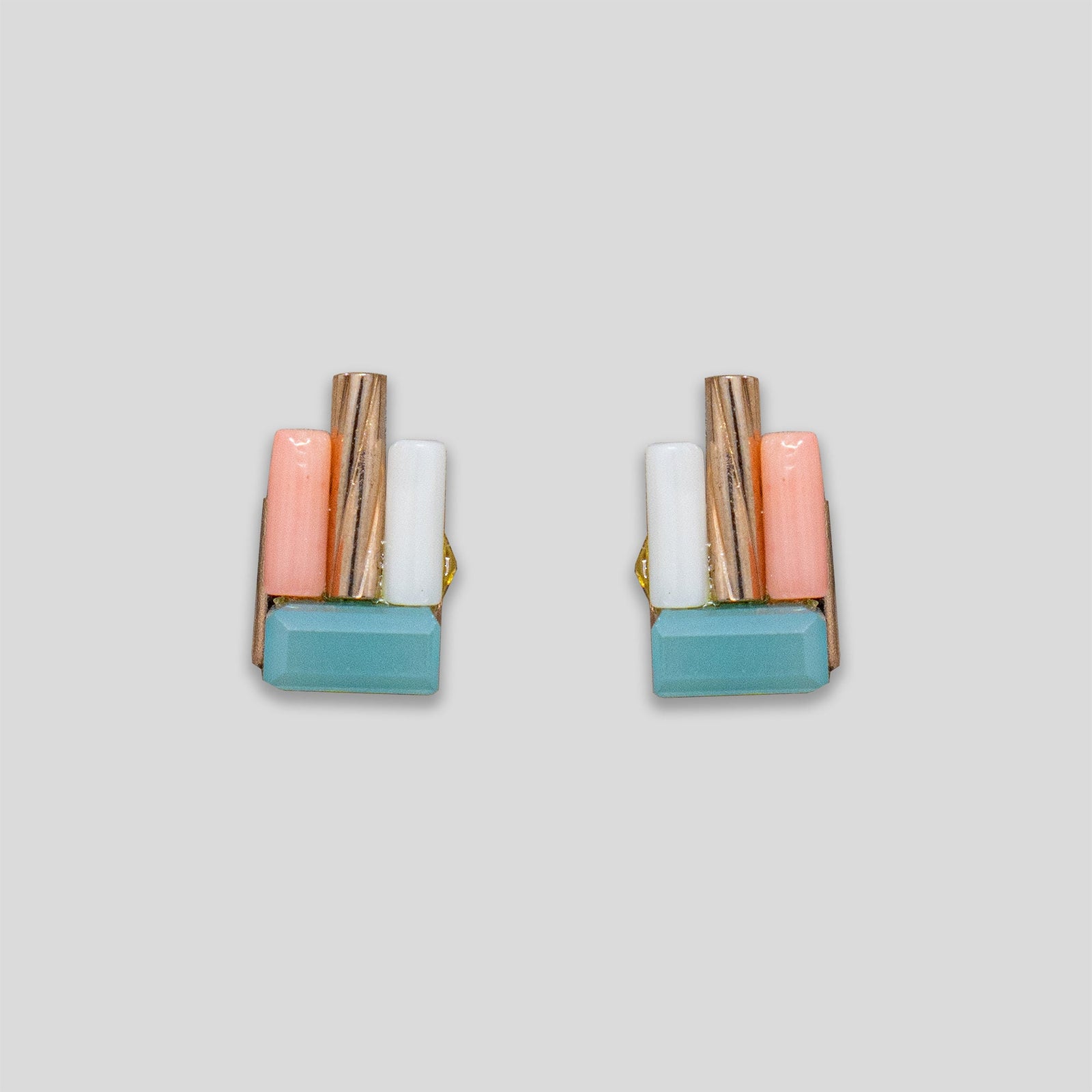 Bar Cluster Beaded Studs - Pink/Mint