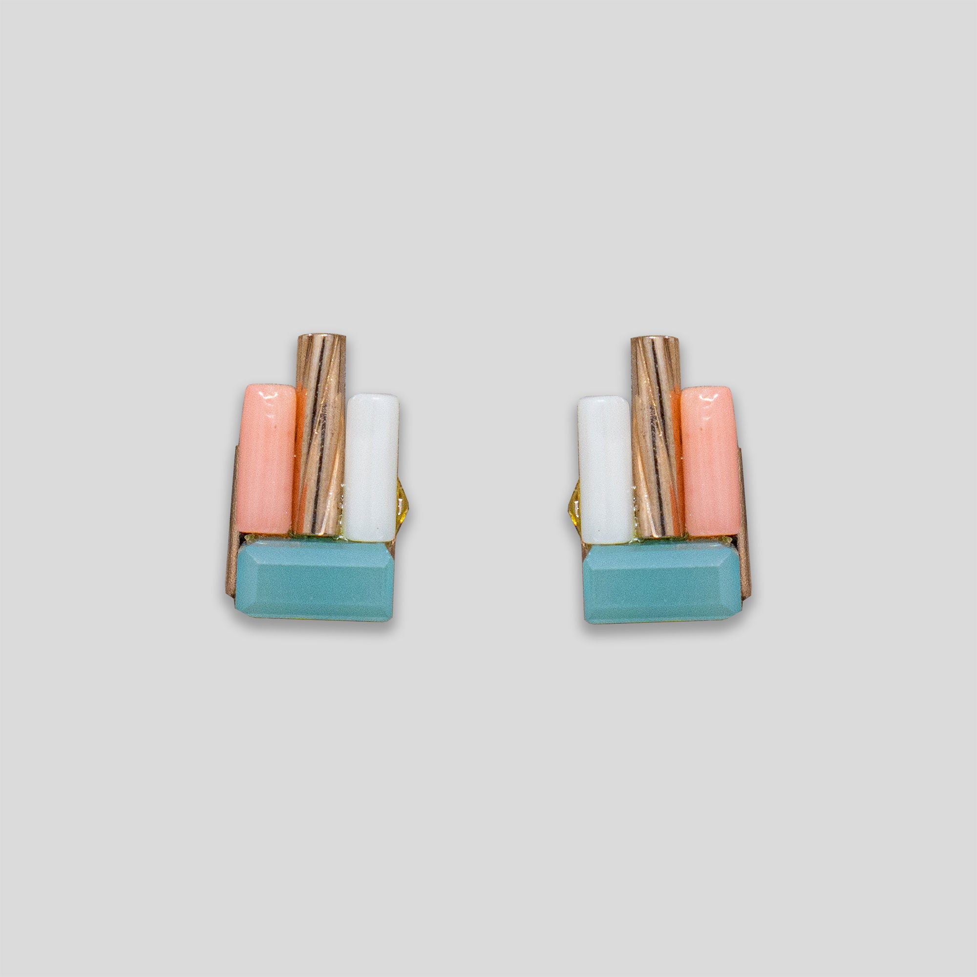 Bar Cluster Beaded Studs - Pink/Mint