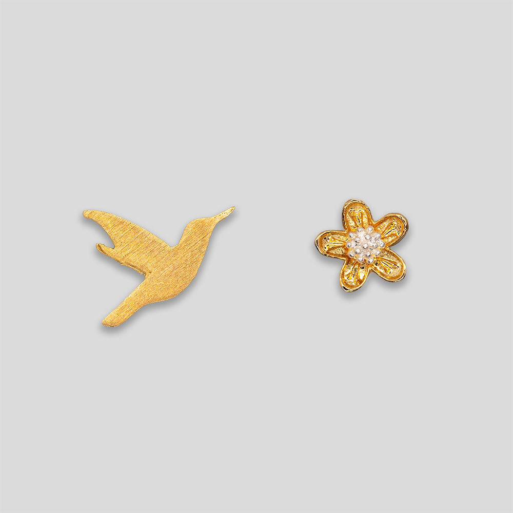 Bird &amp; Flower Studs - Gold