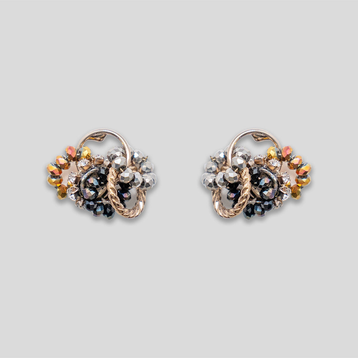 Cluster Rings Beaded Studs - Black/White/Bronze