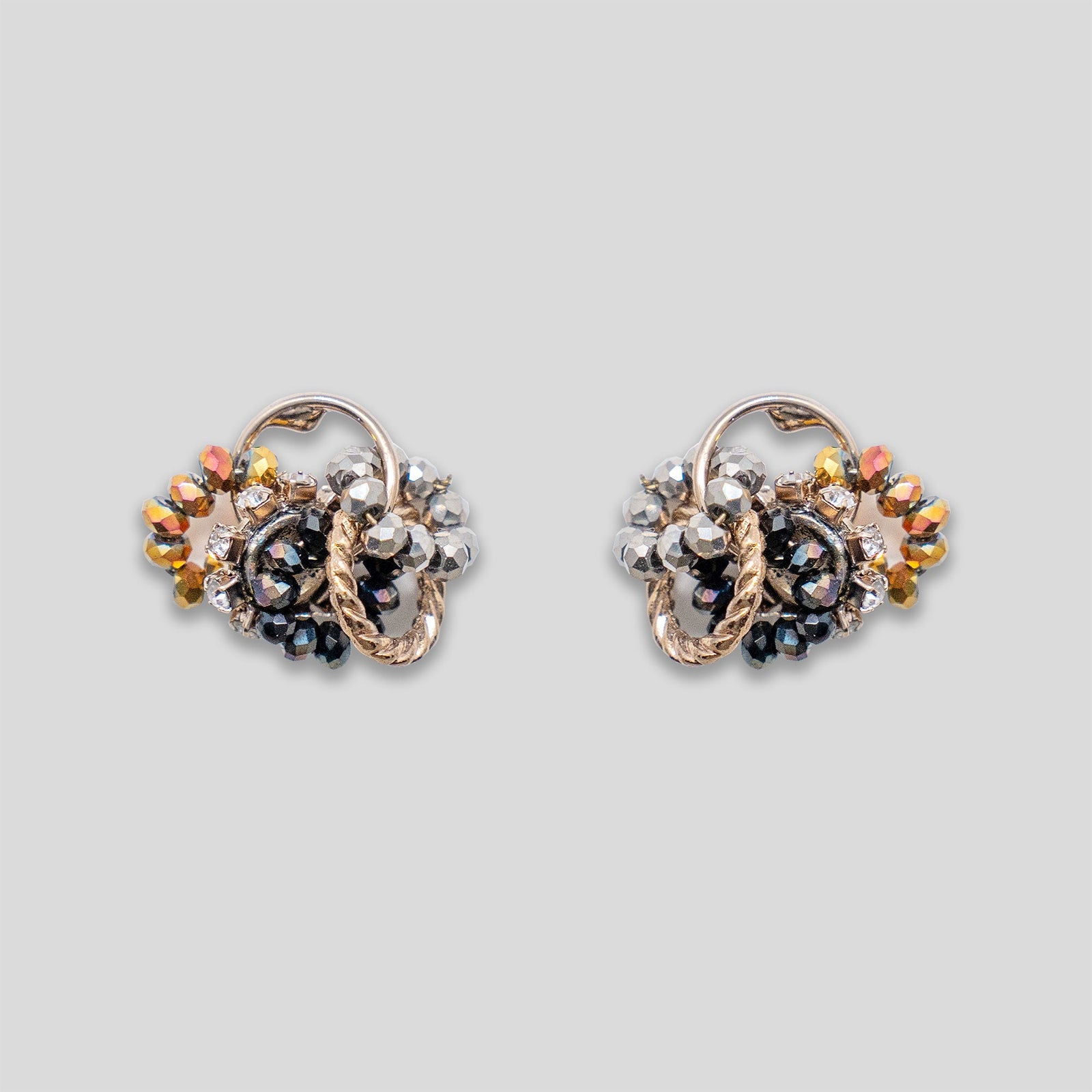 Cluster Rings Beaded Studs - Black/White/Bronze