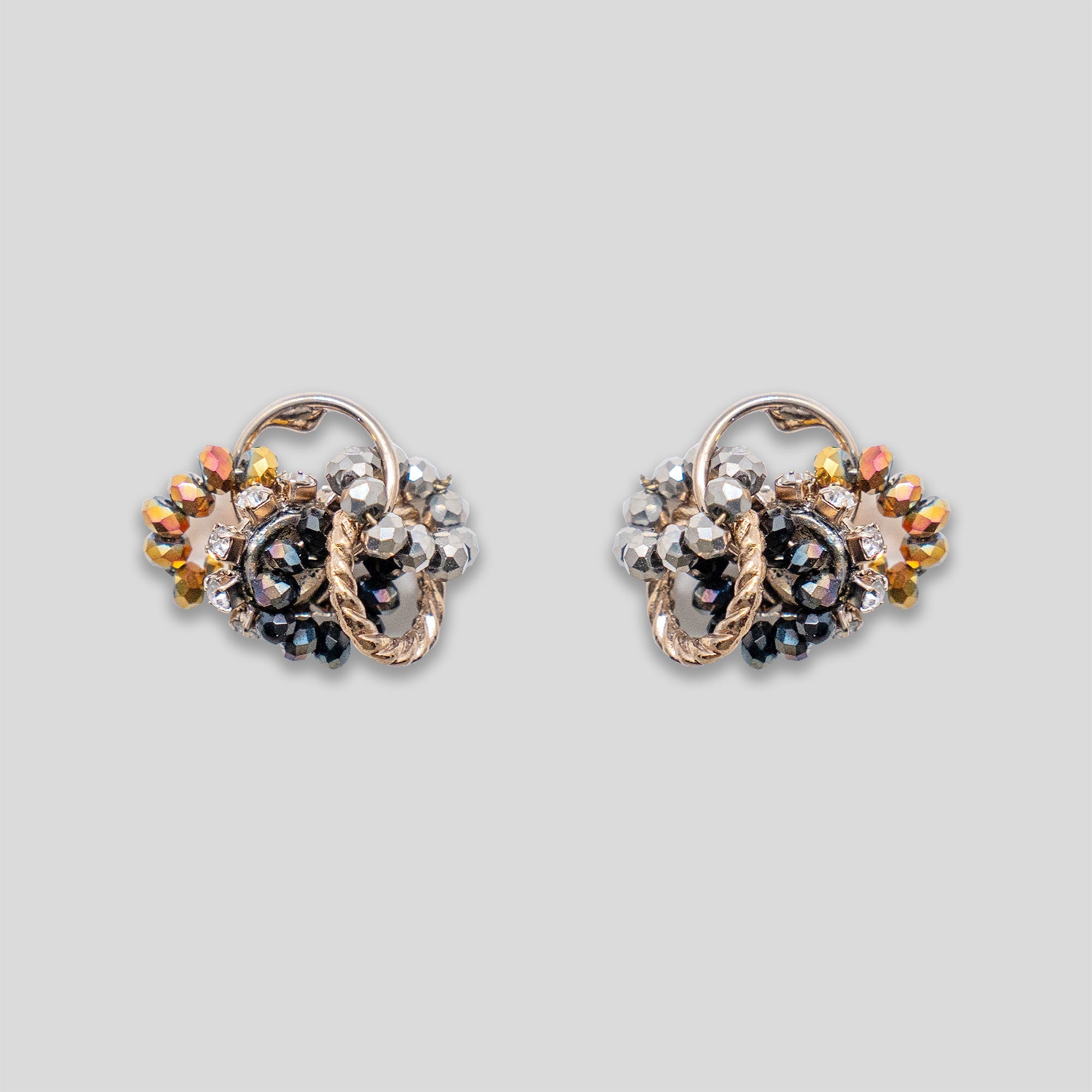 Cluster Rings Beaded Studs - Black/White/Bronze