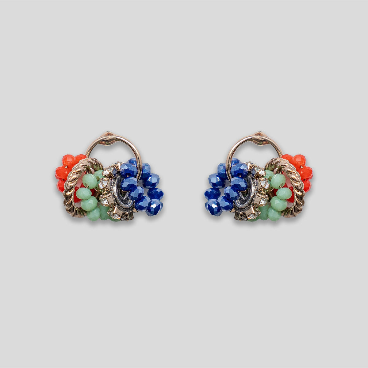 Cluster Rings Beaded Studs - Red/Gree/Blue