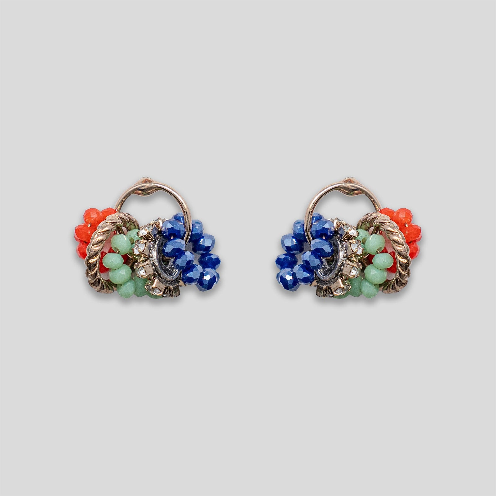 Cluster Rings Beaded Studs - Red/Gree/Blue