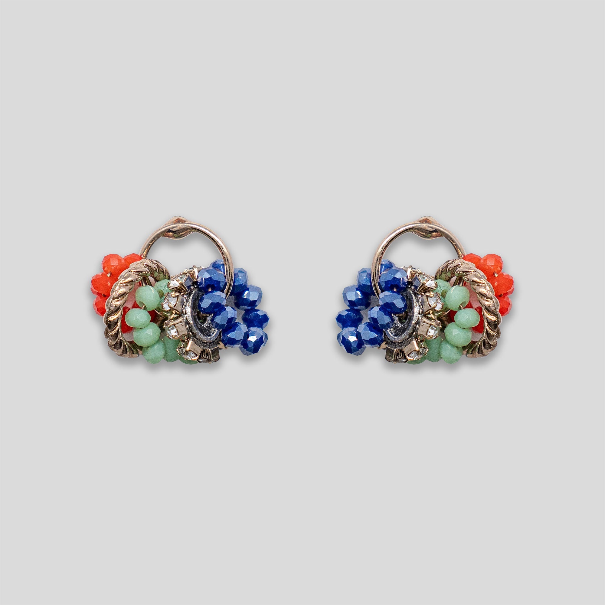 Cluster Rings Beaded Studs - Red/Gree/Blue