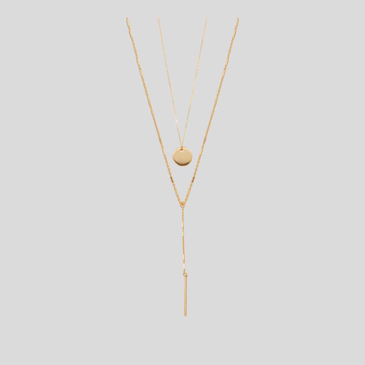 Coin &amp; Bar Drop Double Necklace - Gold