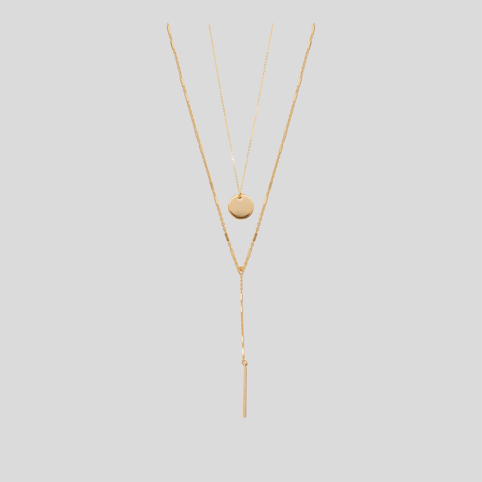 Coin & Bar Drop Double Necklace - Gold