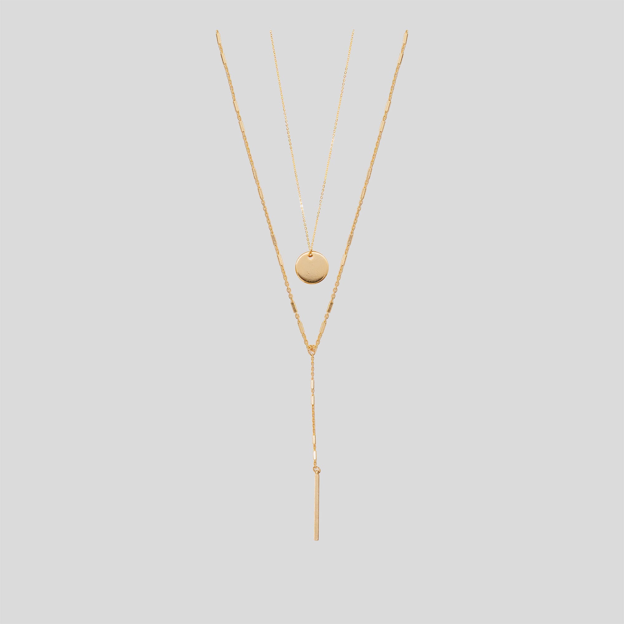 Coin & Bar Drop Double Necklace - Gold