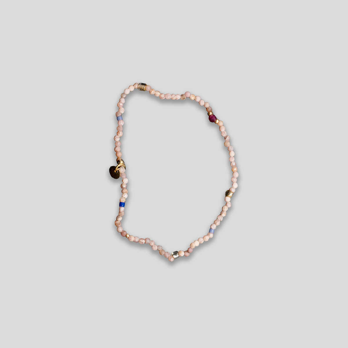 Coin &amp; Stone Beaded Bracelet - Rose