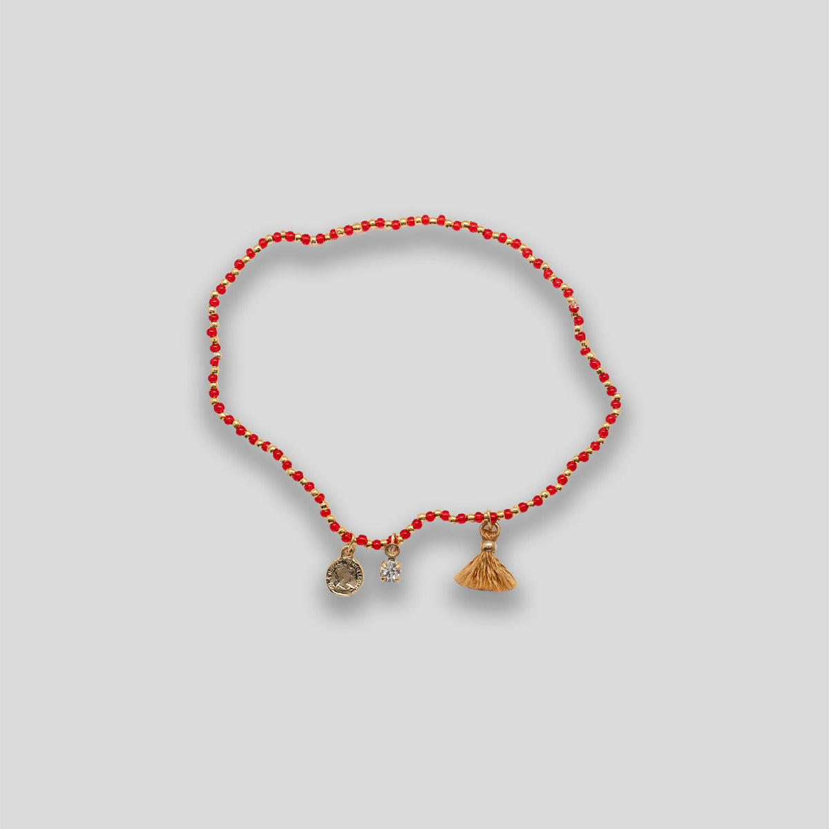 Coin &amp; Tassel Beaded Bracelet - Red