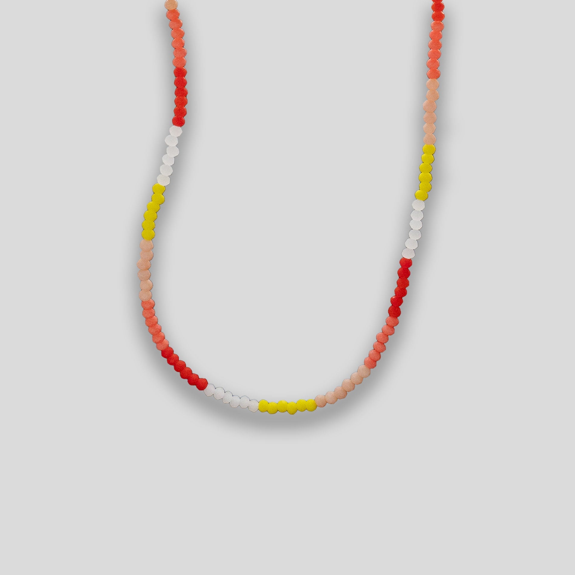 Colour Block Beaded Necklace - Red/Coral