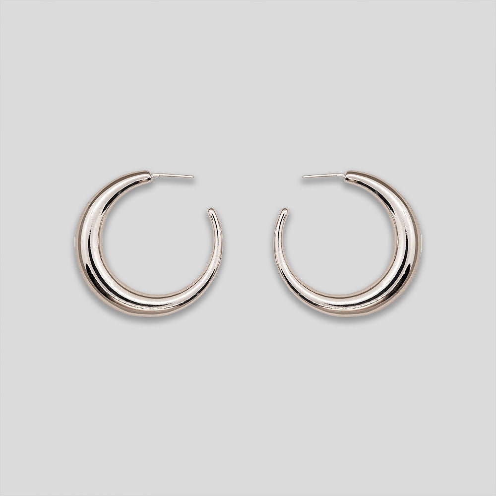 Crescent Moon Hoops - Silver