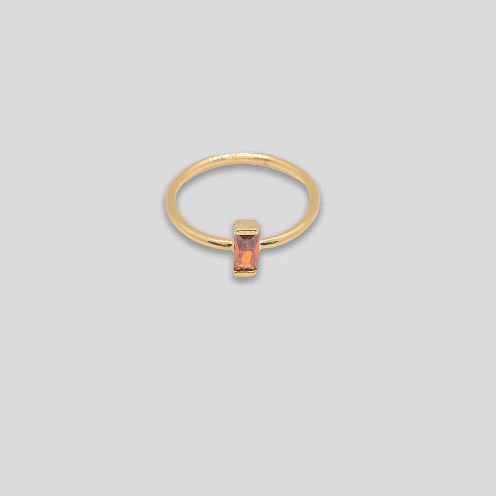 Cross Bar Diamante Ring - Gold/Amber