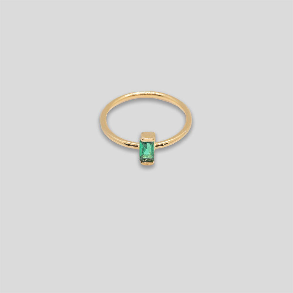 Cross Bar Diamante Ring - Gold/Emerald