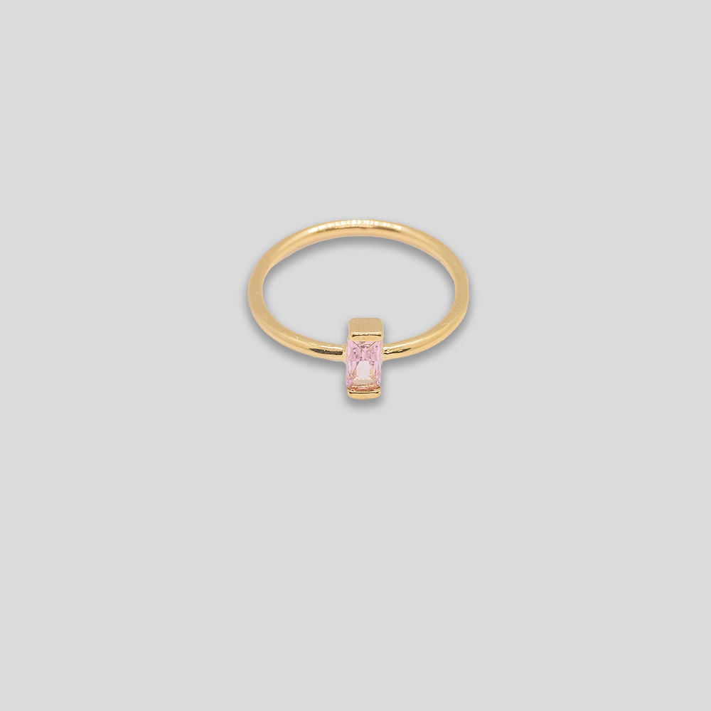 Cross Bar Diamante Ring - Gold/Pink