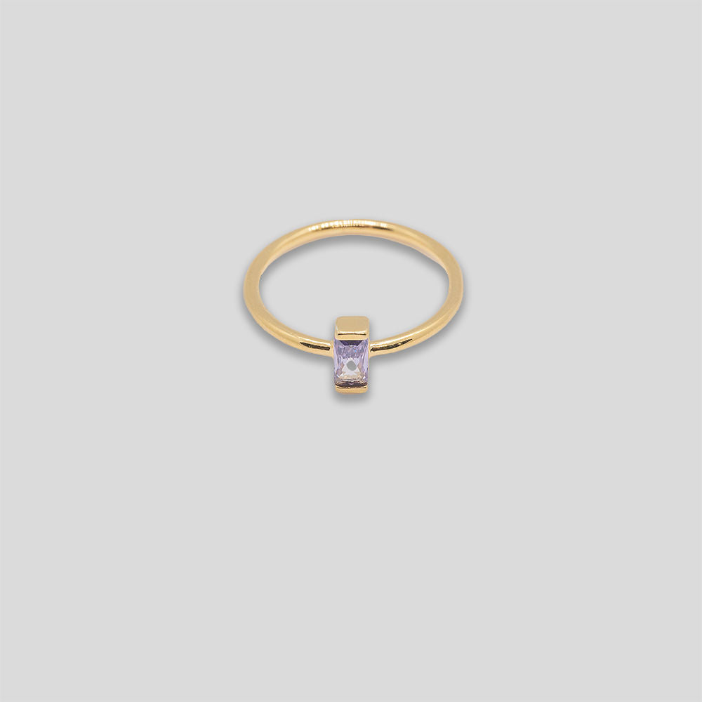 Cross Bar Diamante Ring - Gold Purple