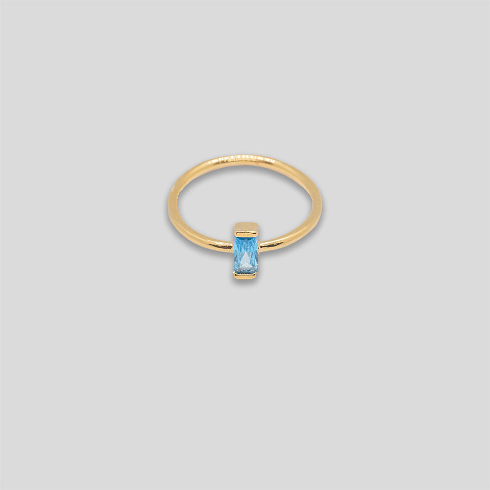 Cross Bar Diamante Ring - Gold/Sky Blue