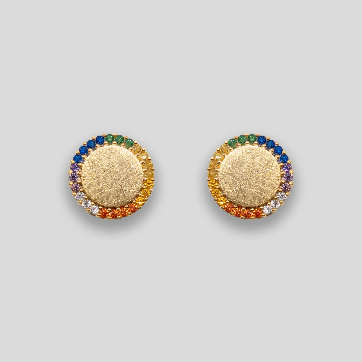 Diamante Rainbow Large Circle Studs - Rainbow/Gold