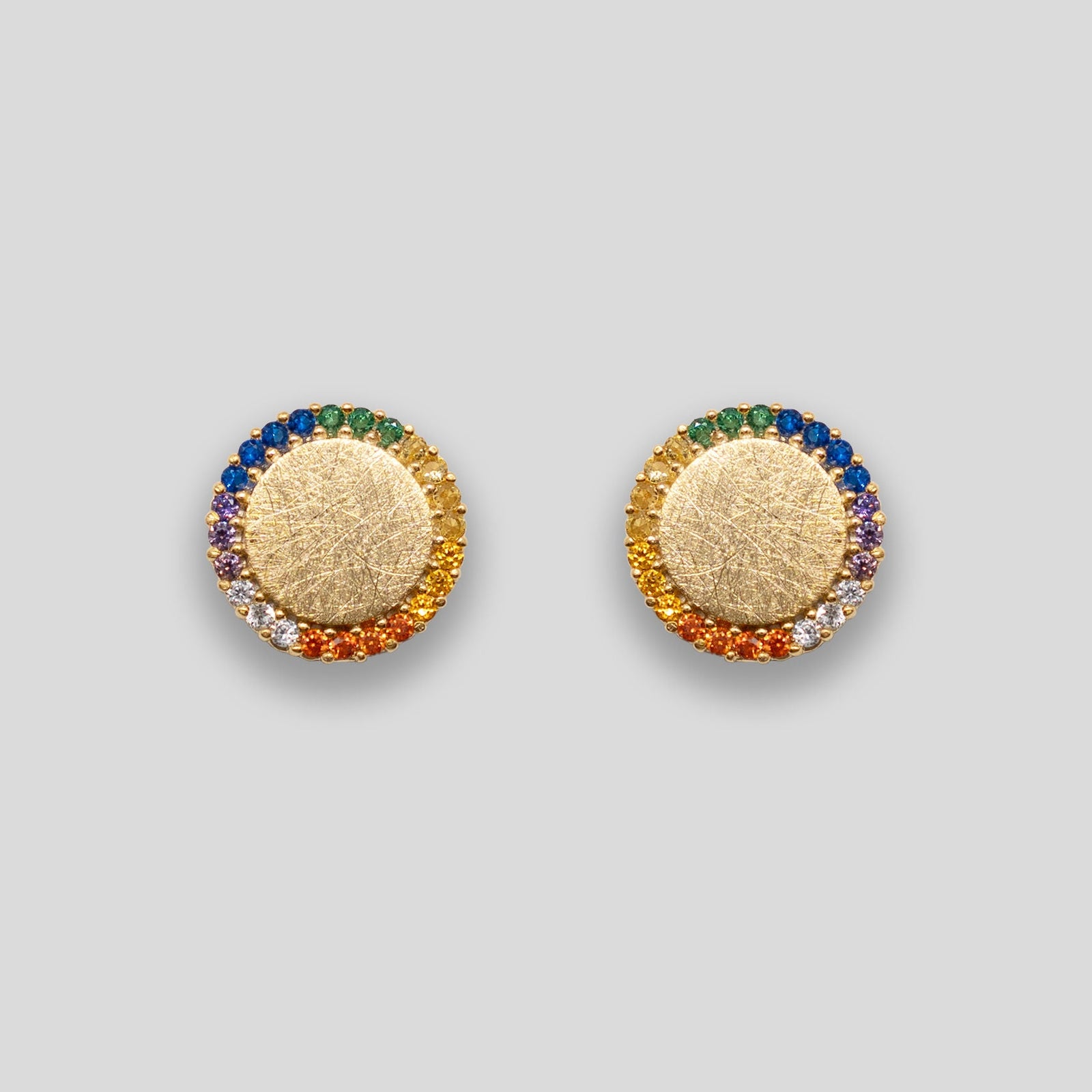 Diamante Rainbow Large Circle Studs - Rainbow/Gold