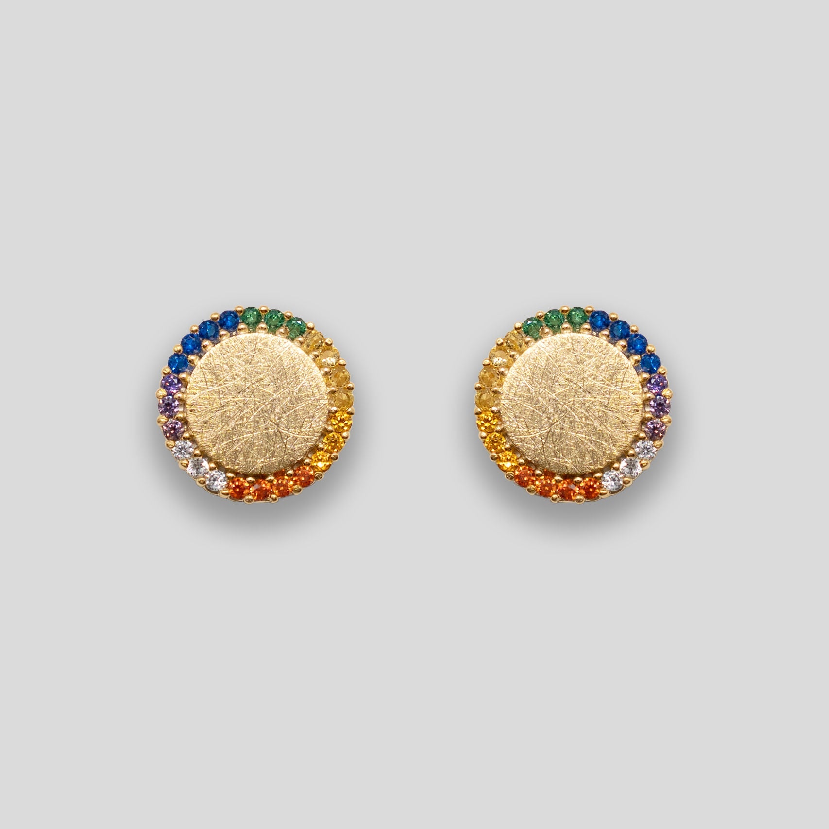 Diamante Rainbow Large Circle Studs - Rainbow/Gold