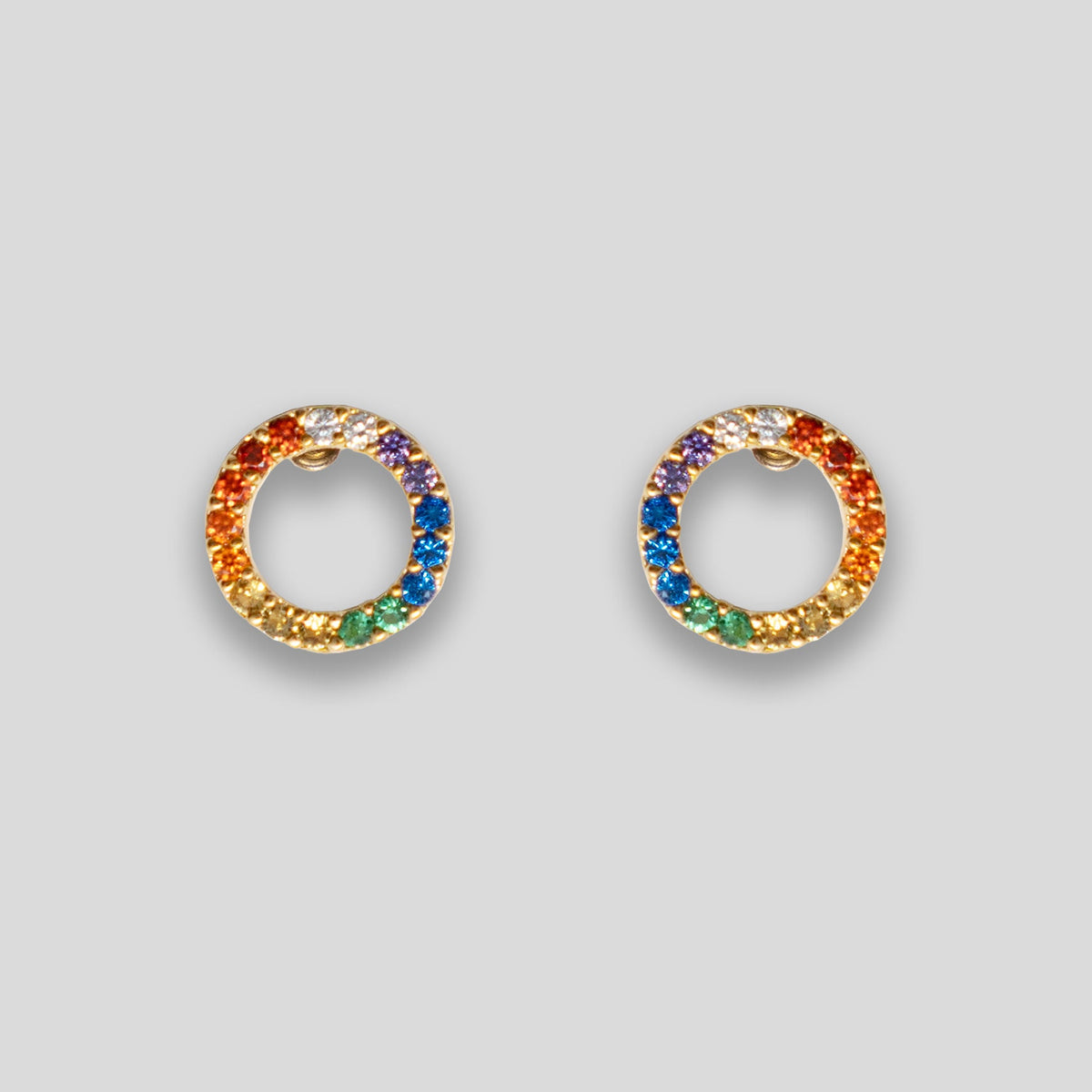 Diamante Rainbow Ring Studs - Rainbow/Gold