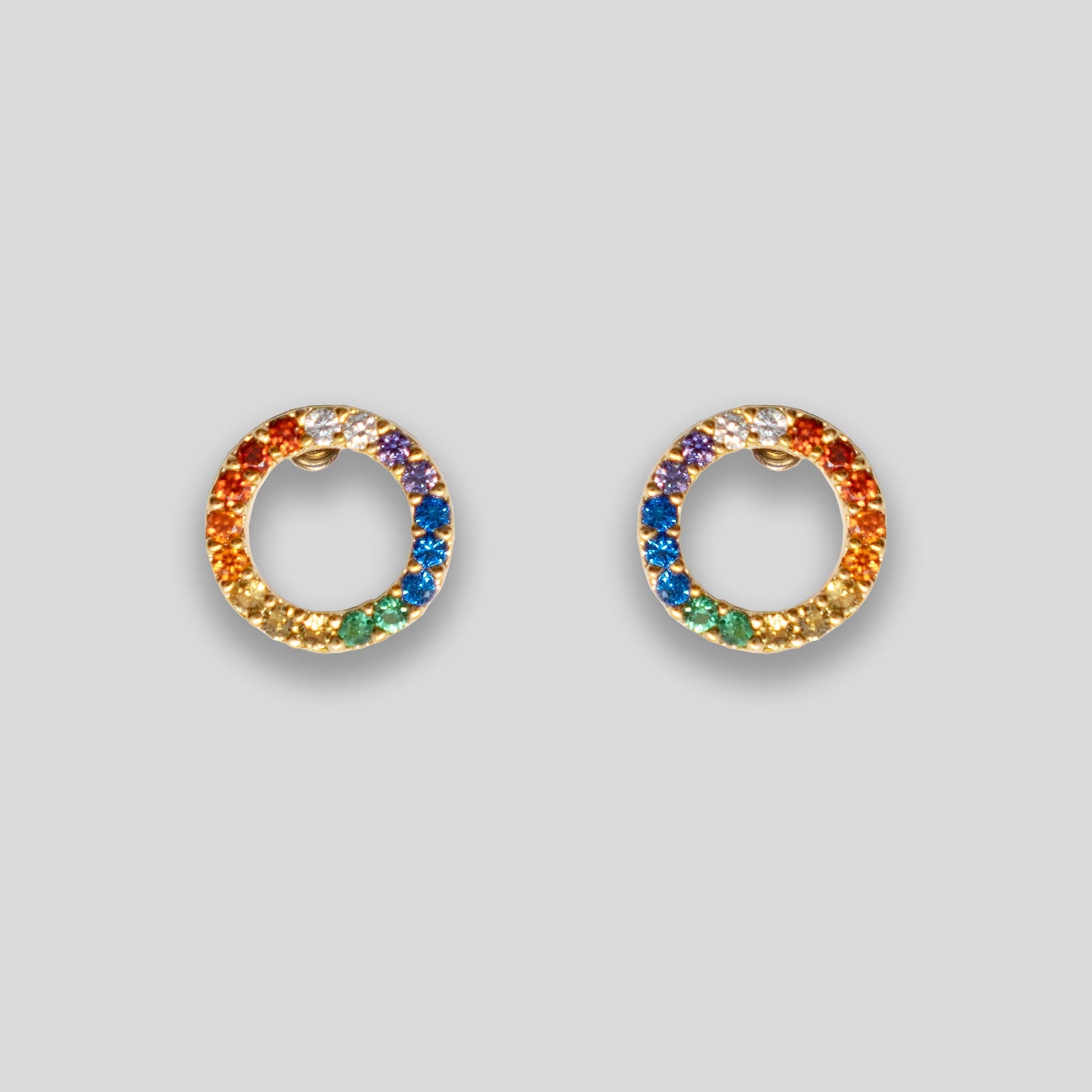 Diamante Rainbow Ring Studs - Rainbow/Gold