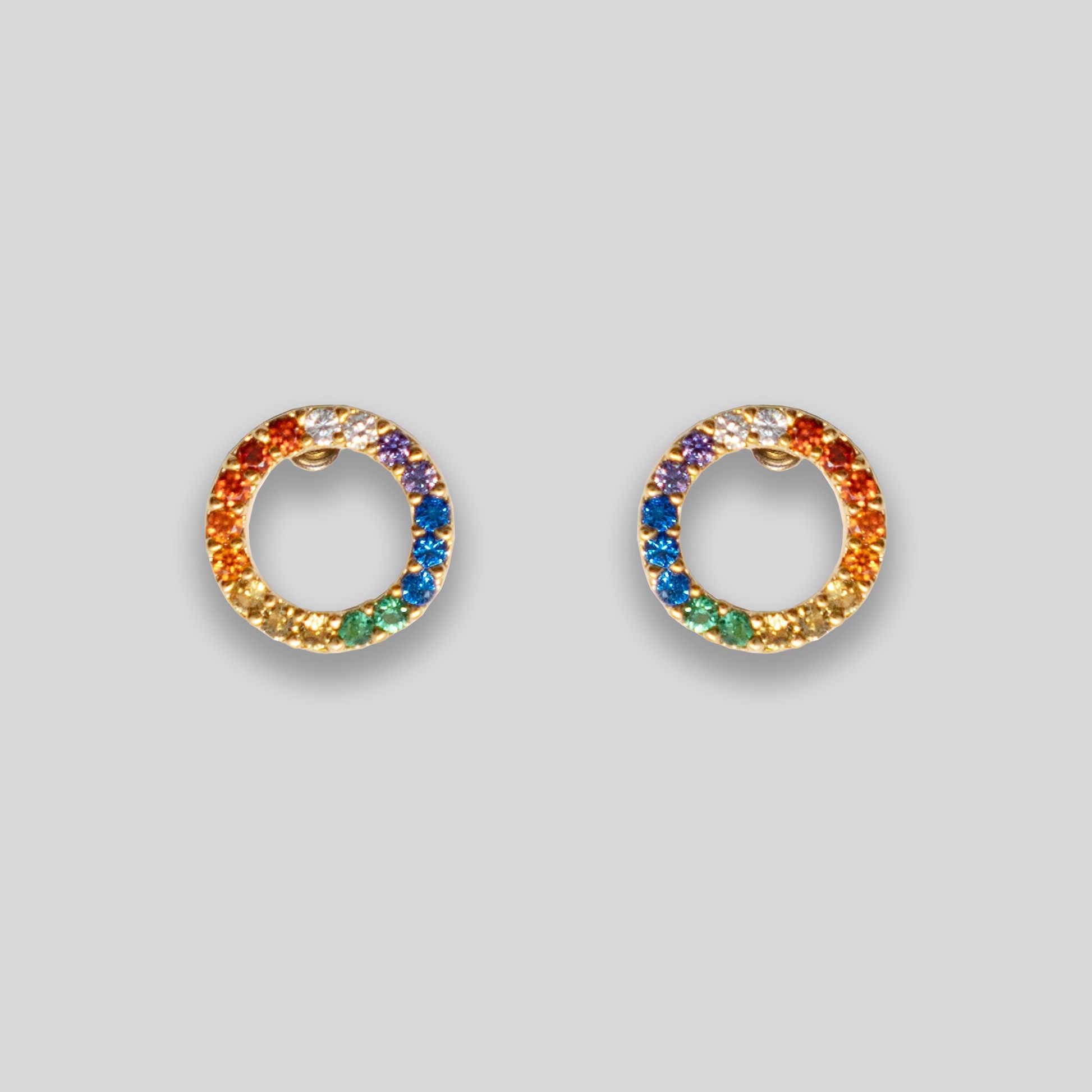 Diamante Rainbow Ring Studs - Rainbow/Gold