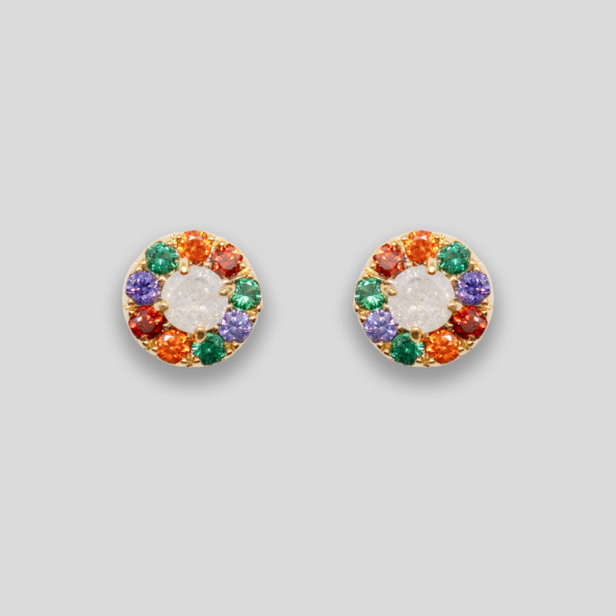 Diamante Rainbow Small Circle Studs - Rainbow/Gold