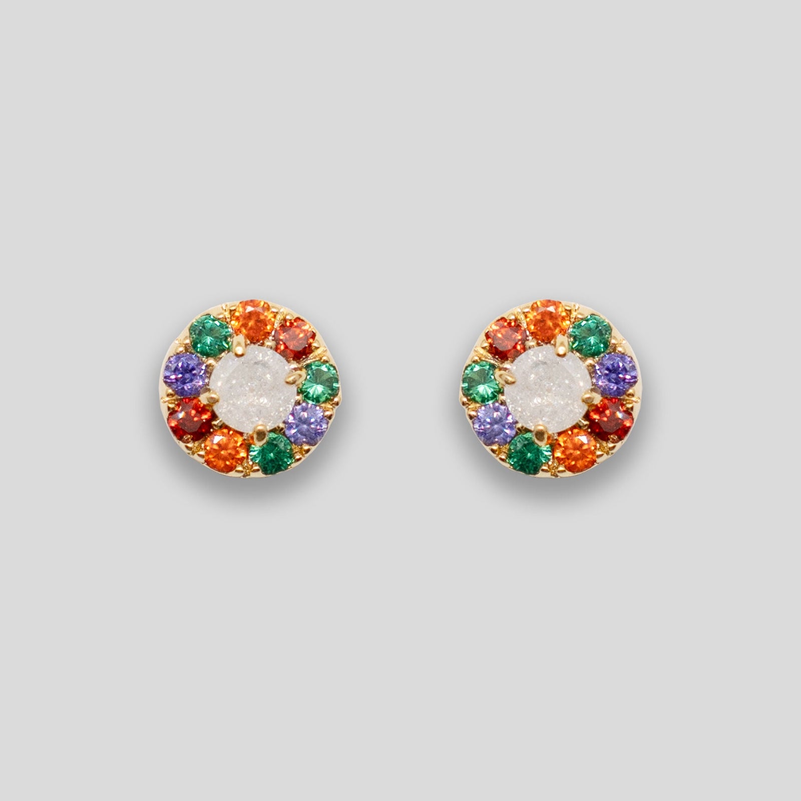 Diamante Rainbow Small Circle Studs - Rainbow/Gold