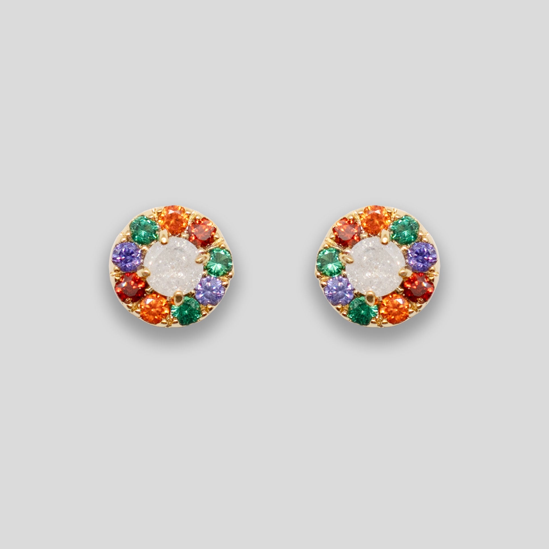 Diamante Rainbow Small Circle Studs - Rainbow/Gold