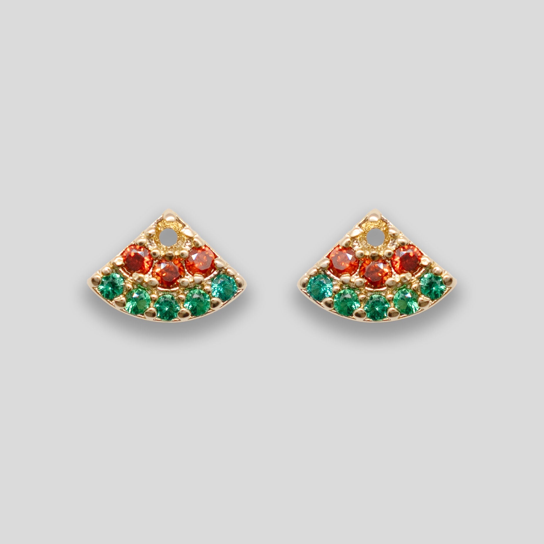 Diamante Watermelon Studs - Red/Gold