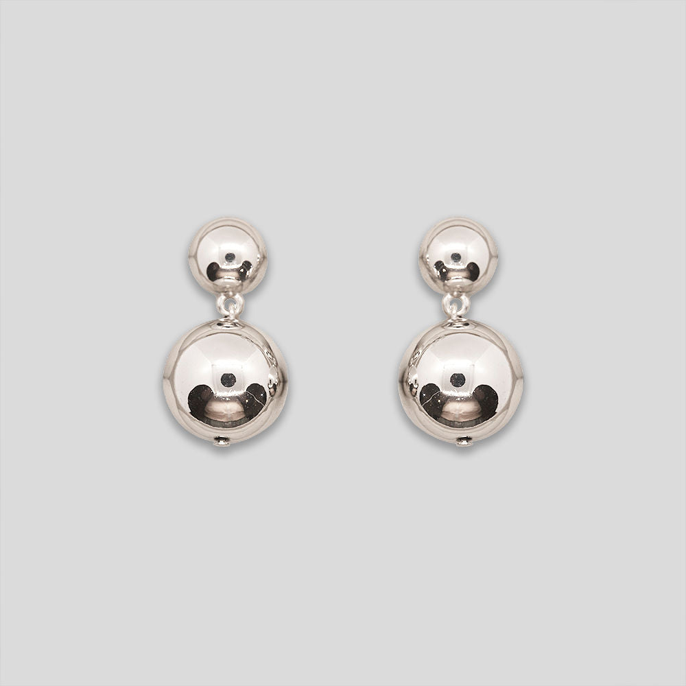 Double Ball Drop Earrings - Silver