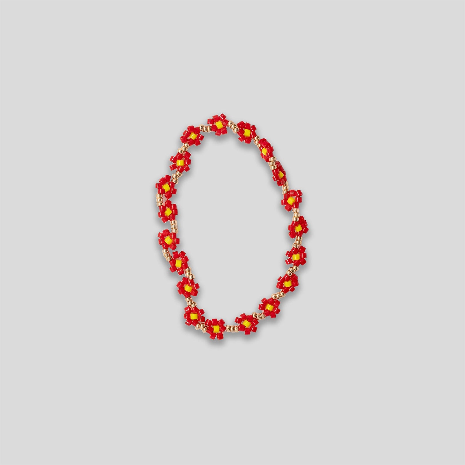 Flower Chain Beaded Bracelet - Red