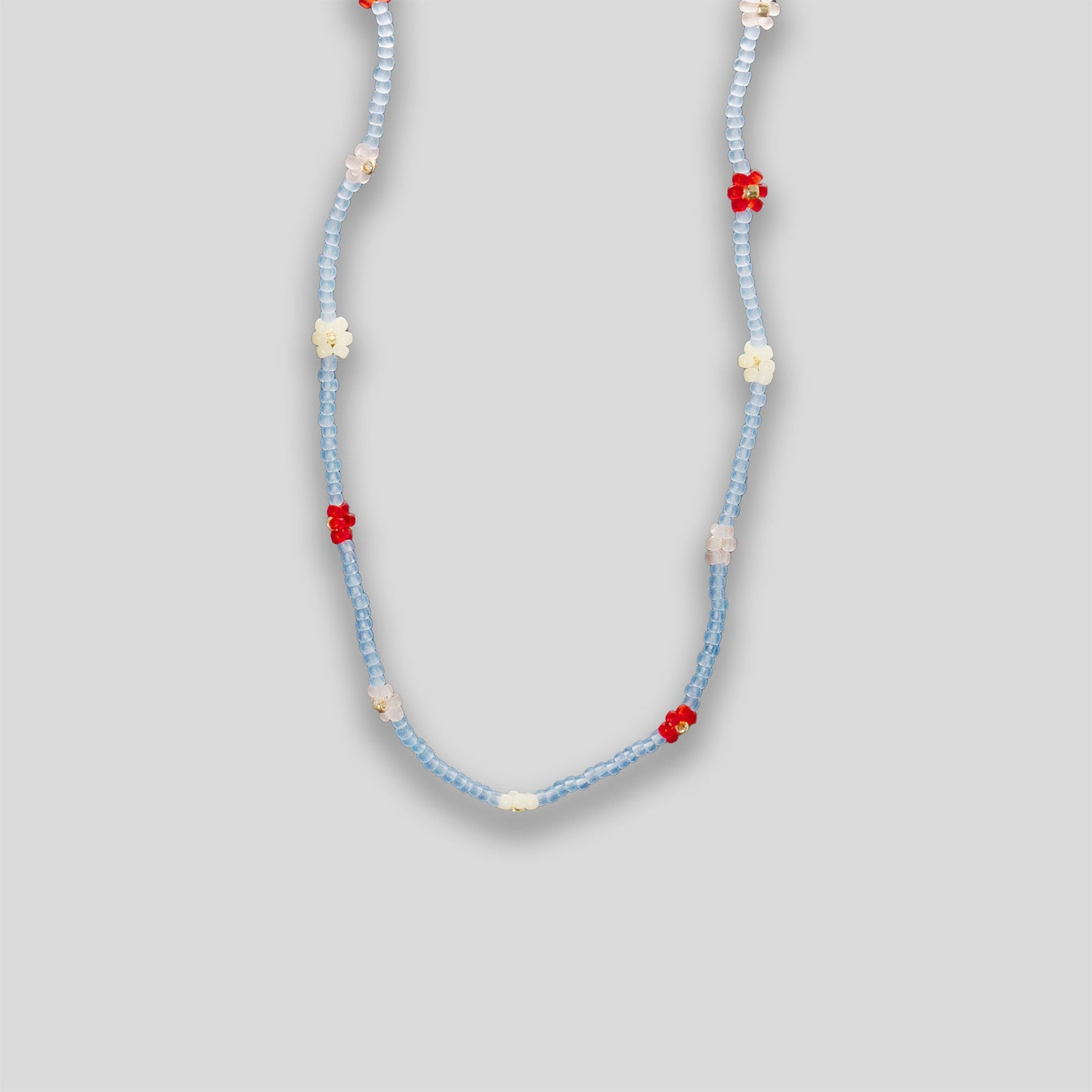 Flower Chain Beaded Necklace - Blue