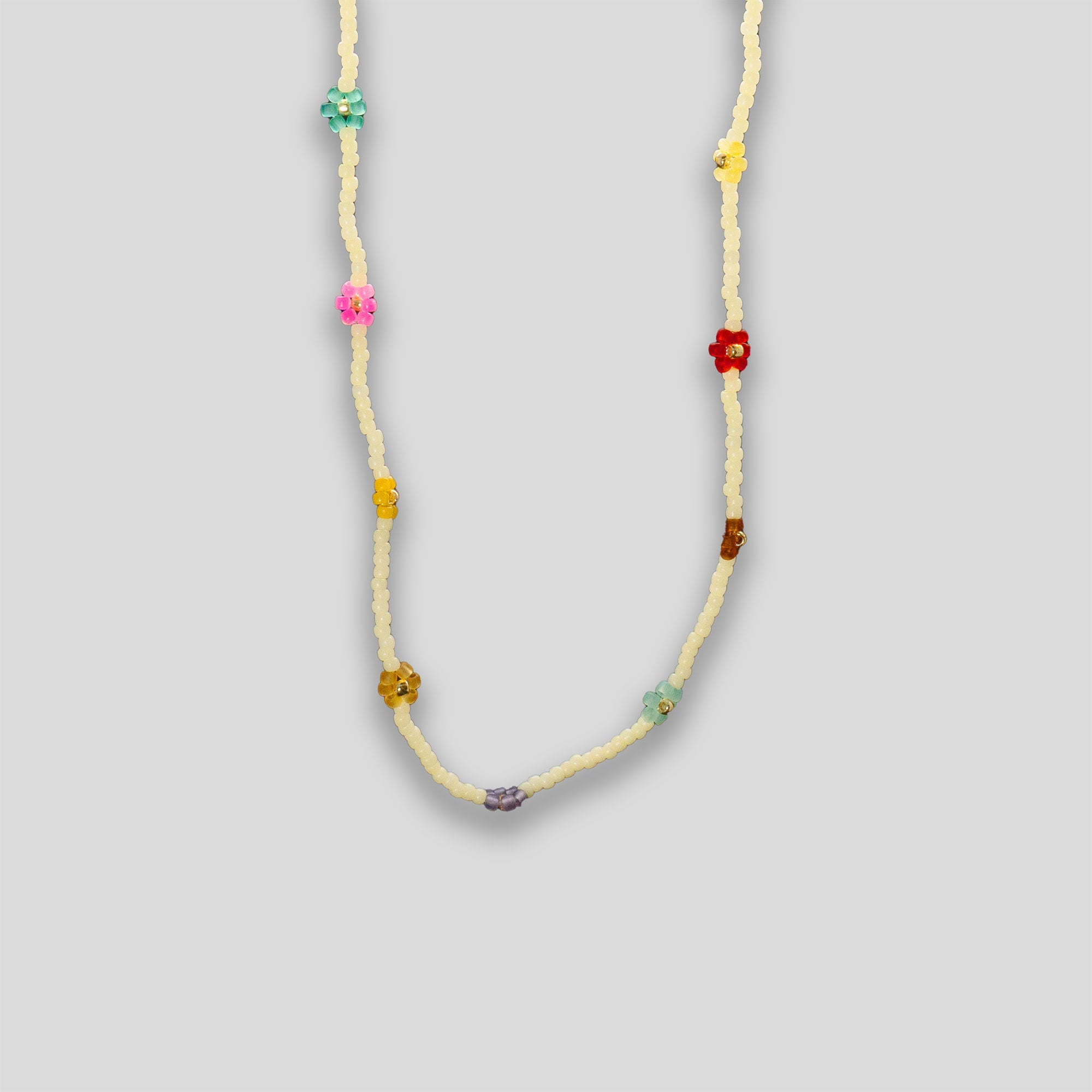 Flower Chain Beaded Necklace - Yellow