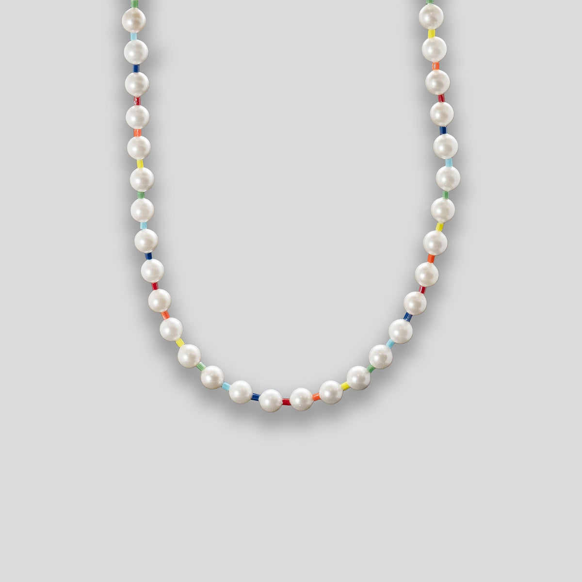 Freshwater Pearl &amp; Bead Necklace - Pearl/Rainbow