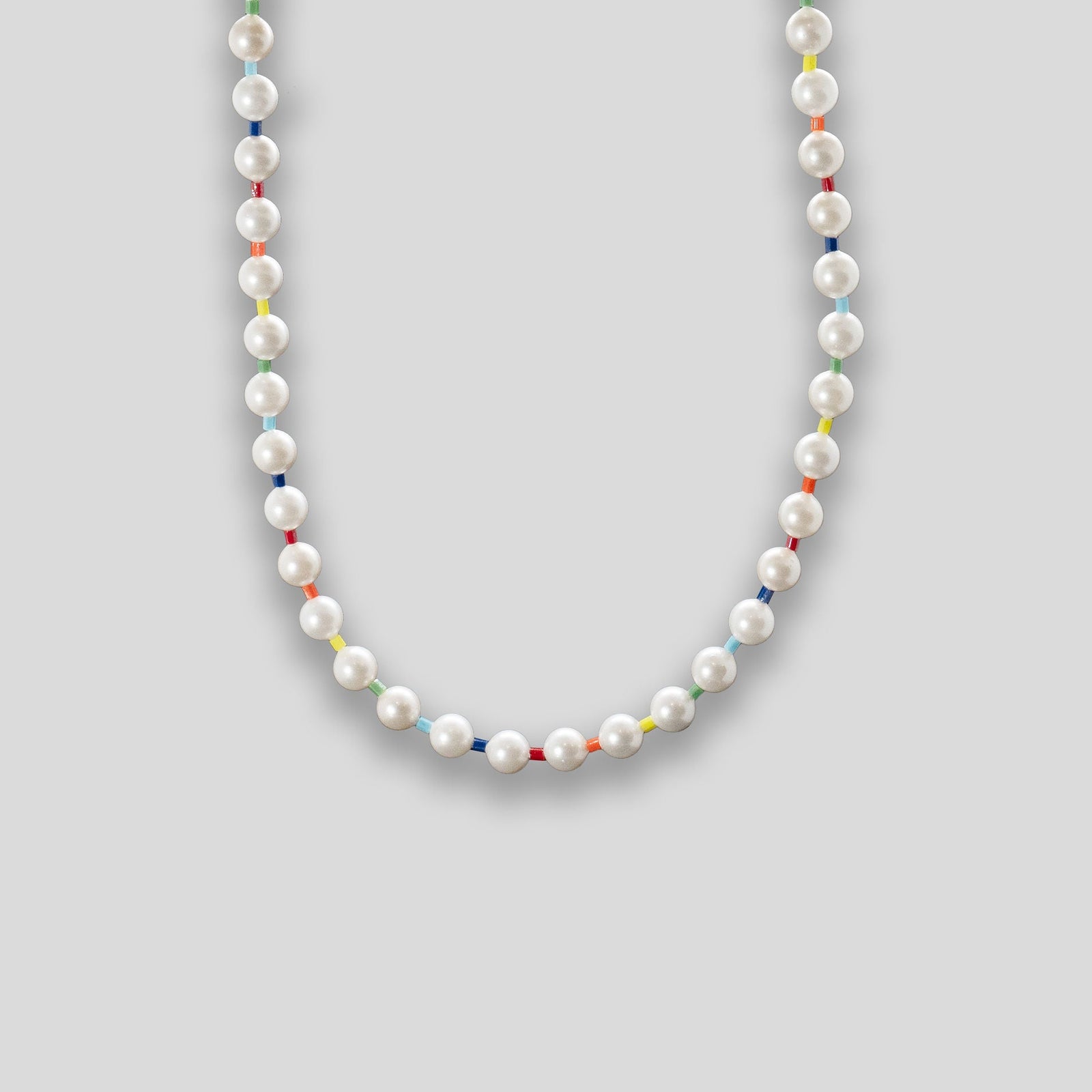 Freshwater Pearl & Bead Necklace - Pearl/Rainbow