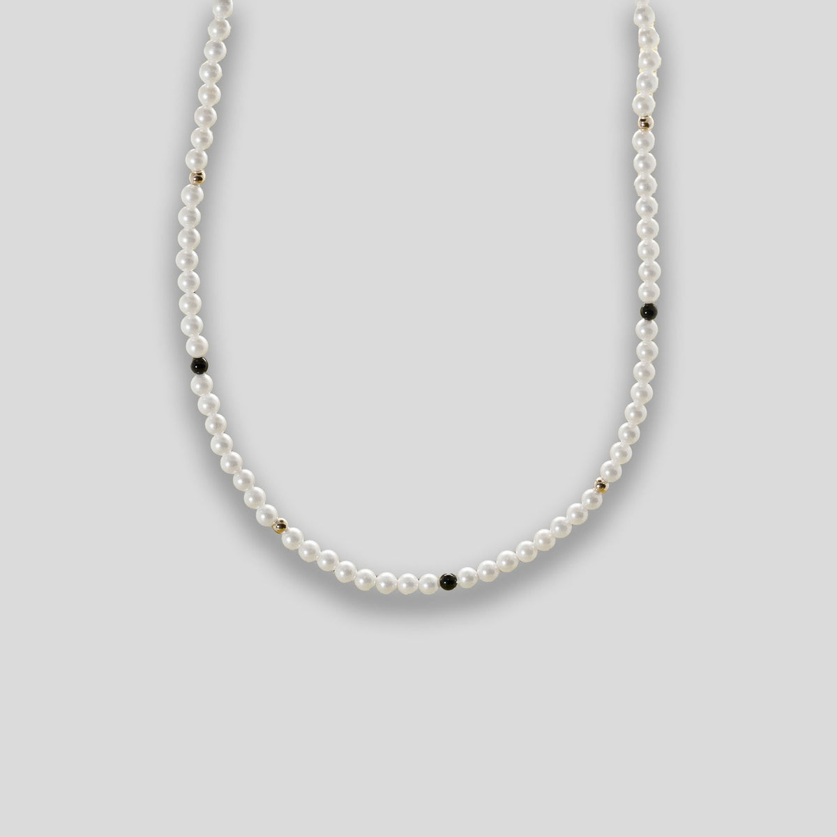 Freshwater Pearl &amp; Point Necklace - Pearl/Black/Gold