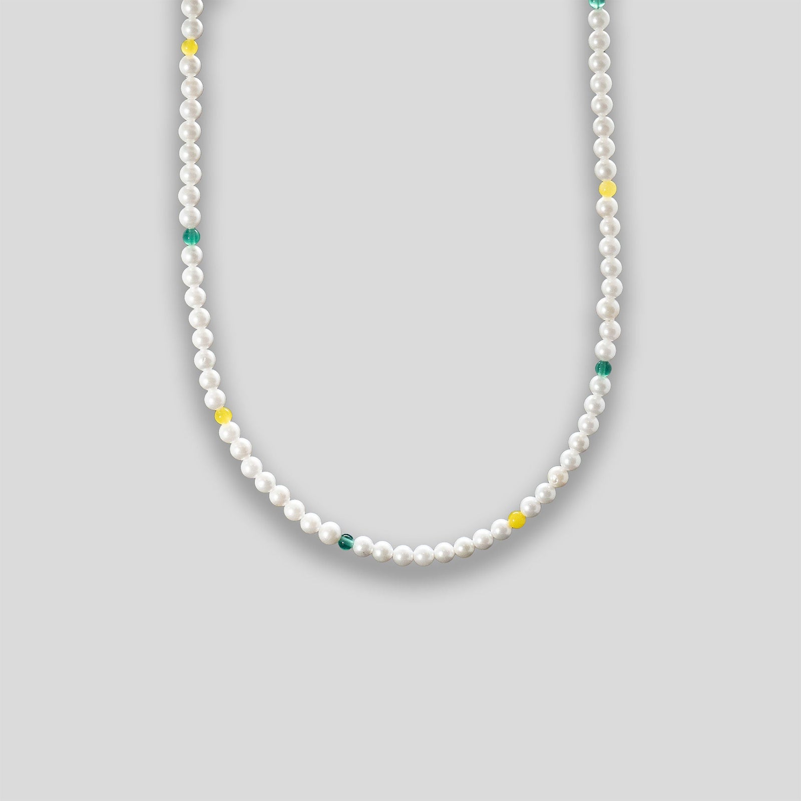 Freshwater Pearl & Point Necklace - Pearl/Green/Yellow