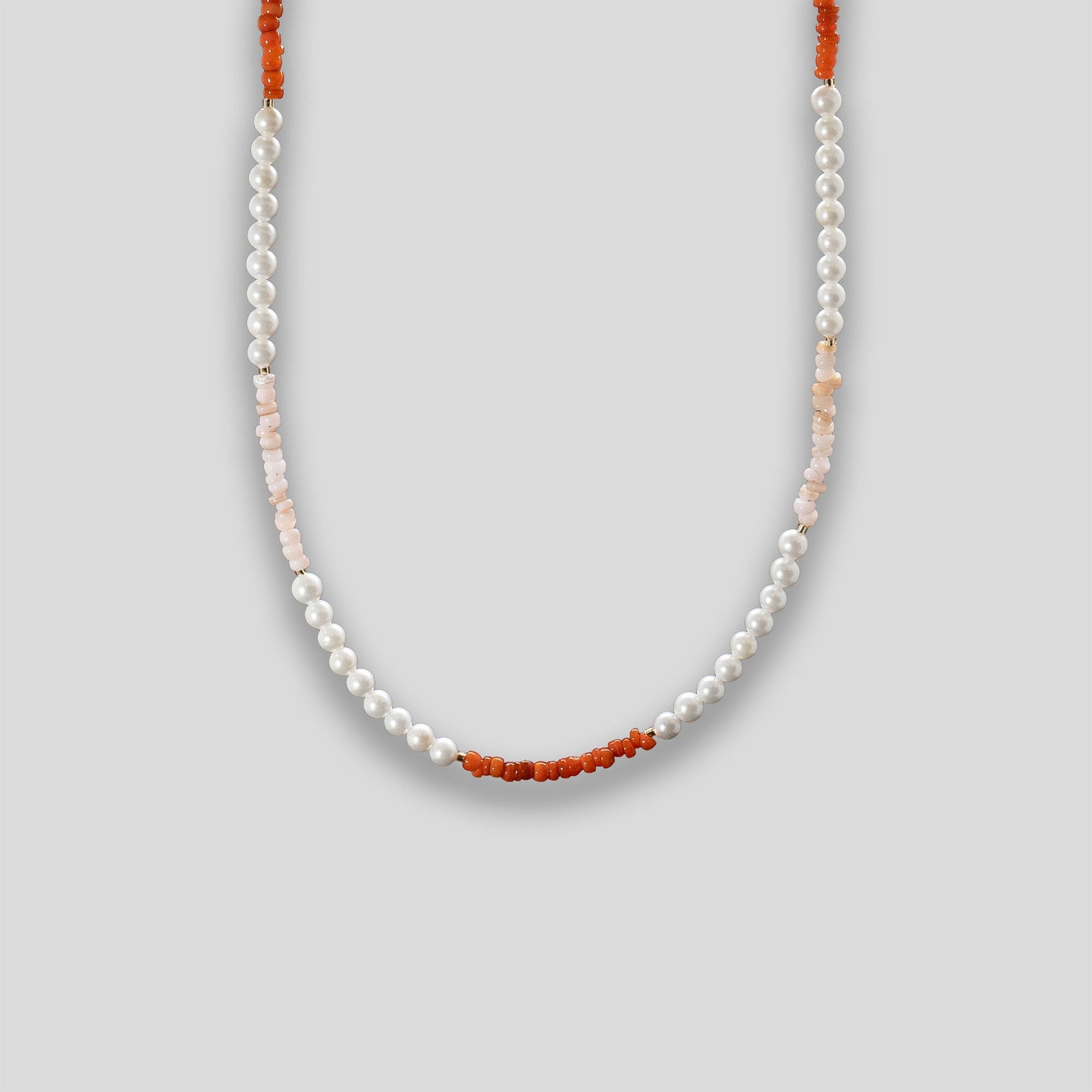 Freshwater Pearl & Stone Necklace - Pearl/Coral/Pink