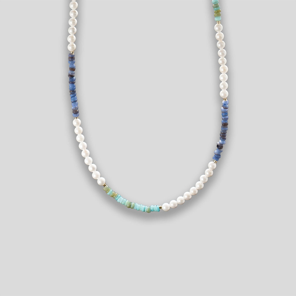 Freshwater Pearl &amp; Stone Necklace - Pearl/Turquoise/Blue