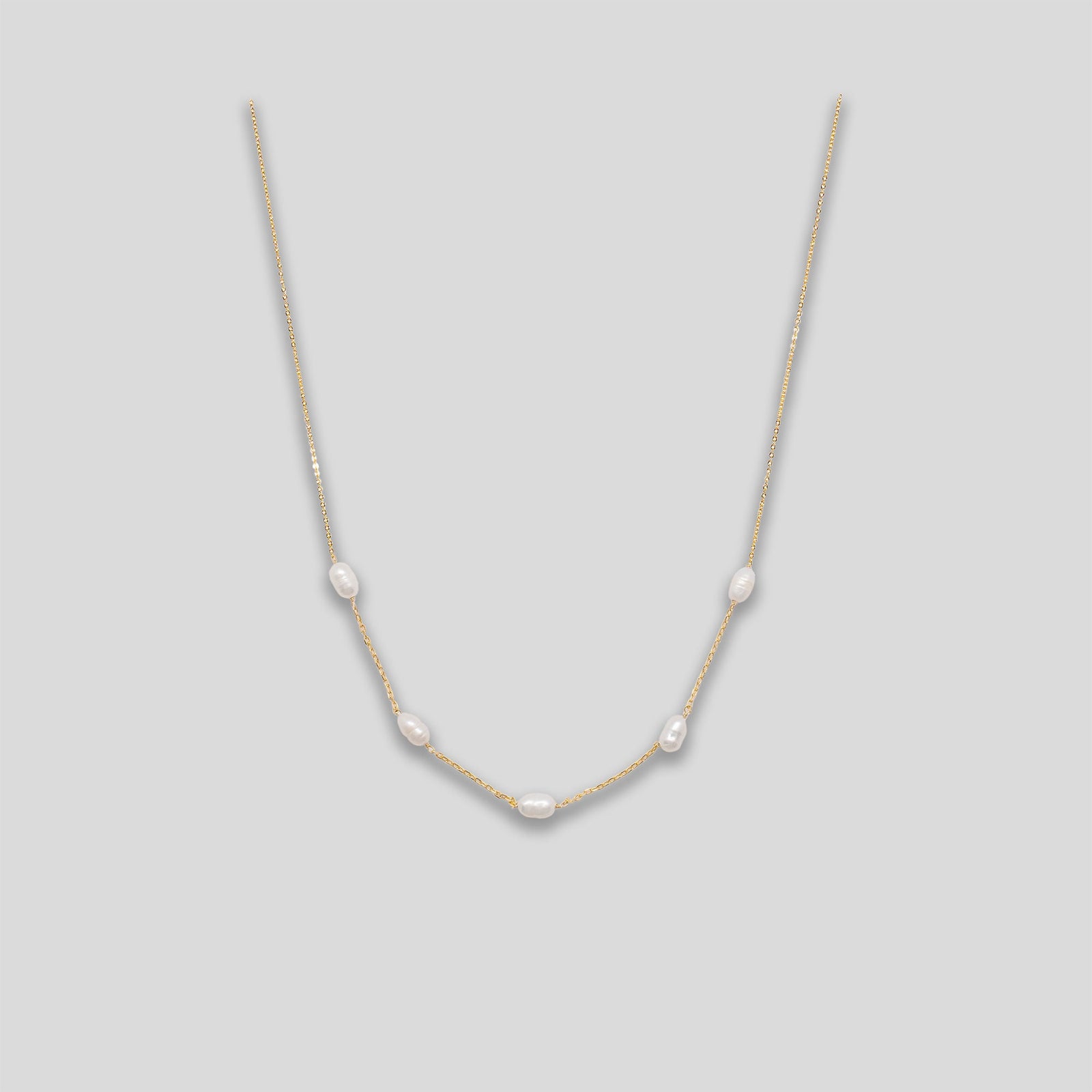 Freshwater Pearl Necklace - Oval & Chain - Gold/Pearl