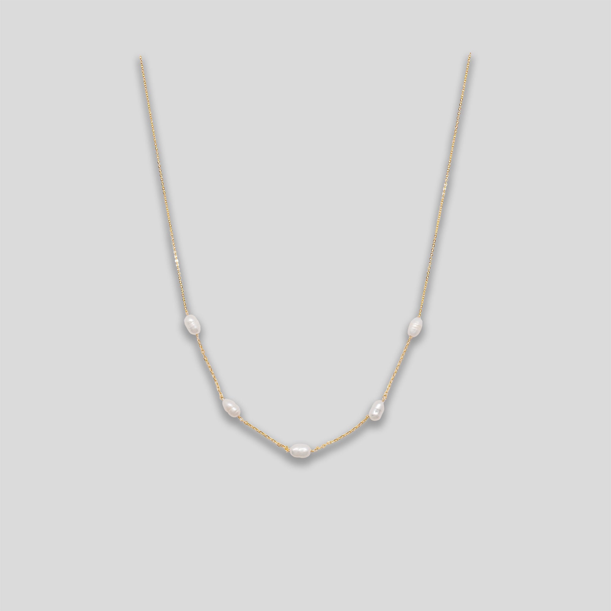 Freshwater Pearl Necklace - Oval & Chain - Gold/Pearl