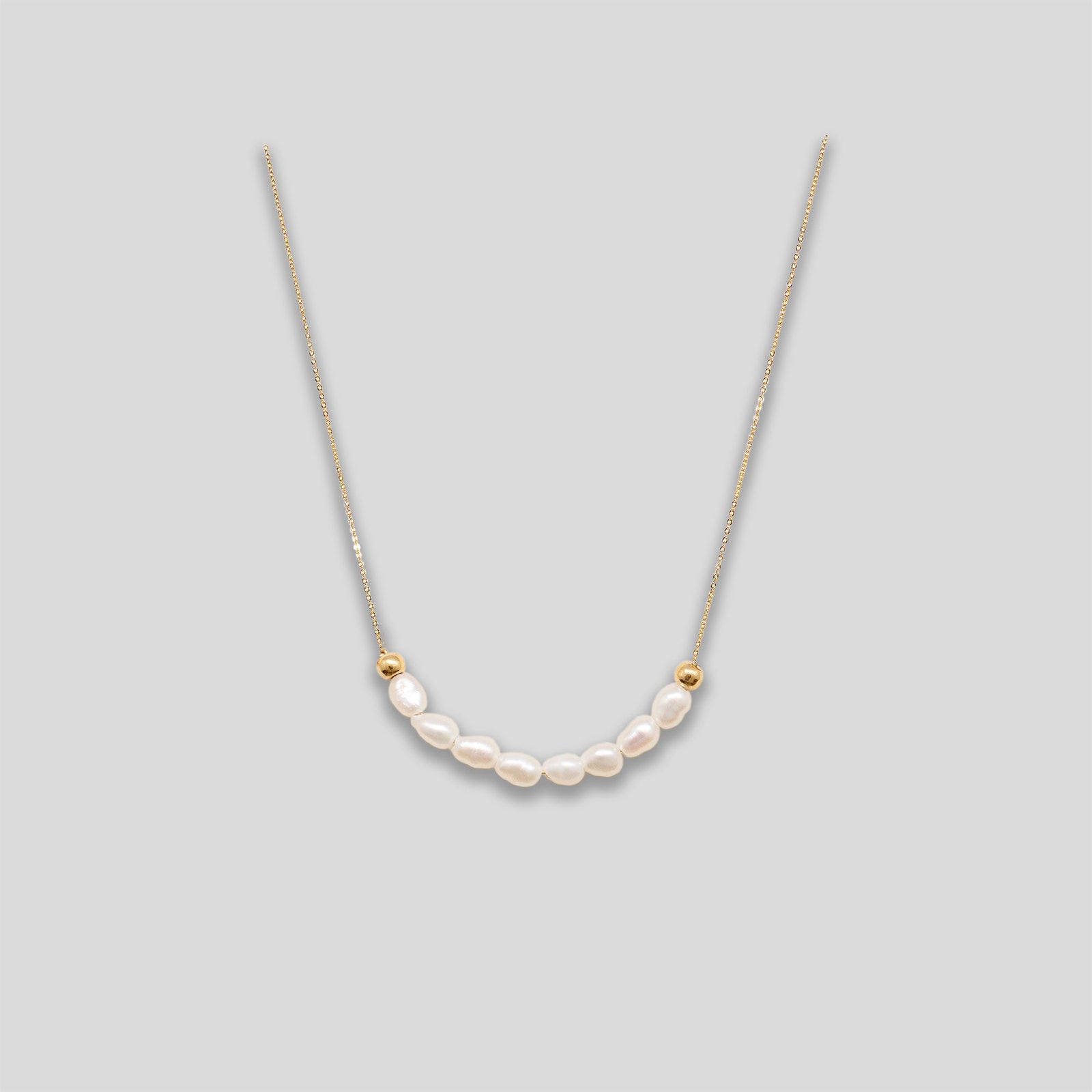 Freshwater Pearl Necklace - Strand & Chain - Gold/Pearl