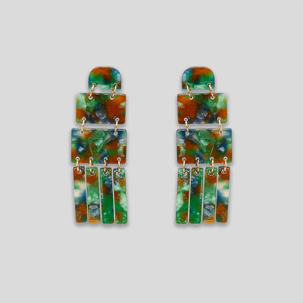 Geometric Seascape Resin Earrings - Emerald