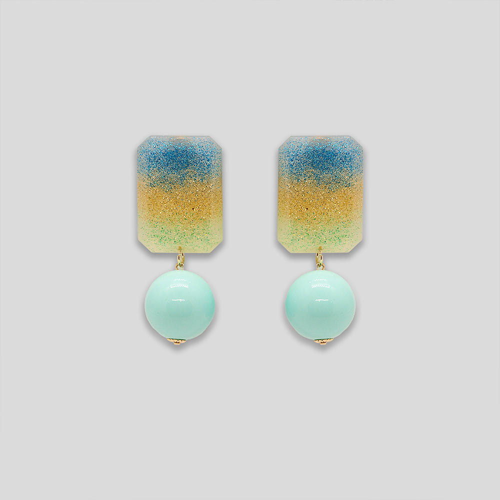 Glitter Balloon Resin Earrings - Blue/Green