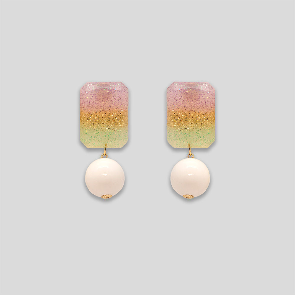 Glitter Balloon Resin Earrings - Pink/Green/White