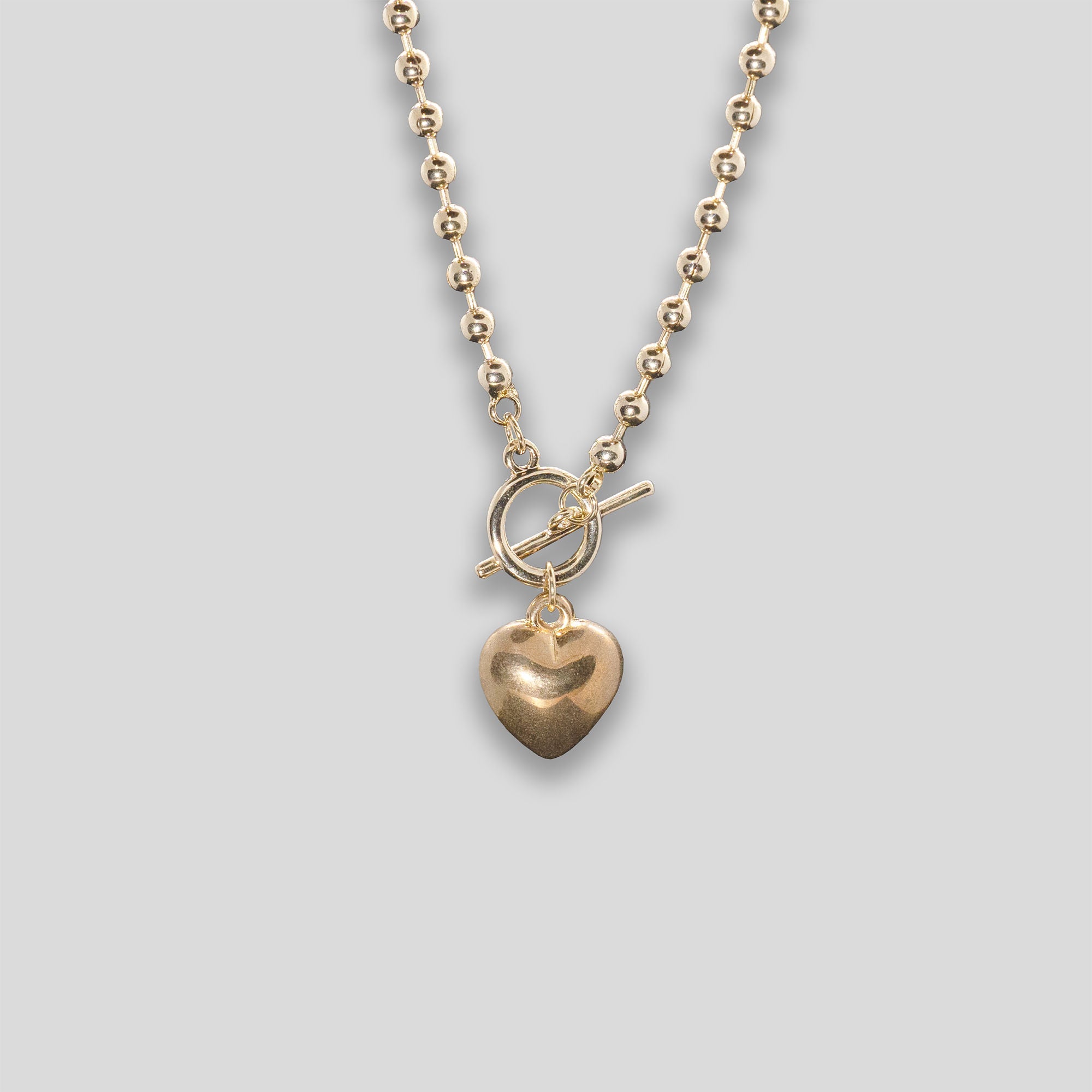 Heart & Ball Chain Necklace - Gold